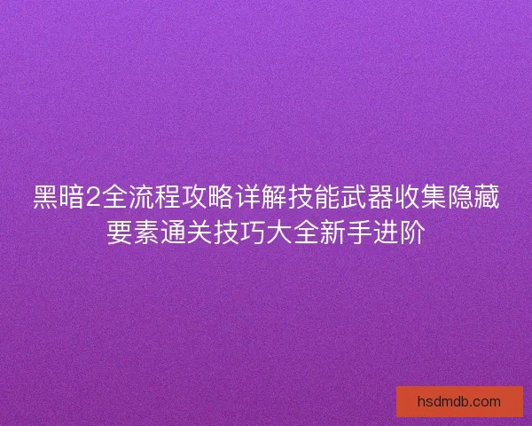 黑暗2全流程攻略详解技能武器收集隐藏要素通关技巧大全新手进阶